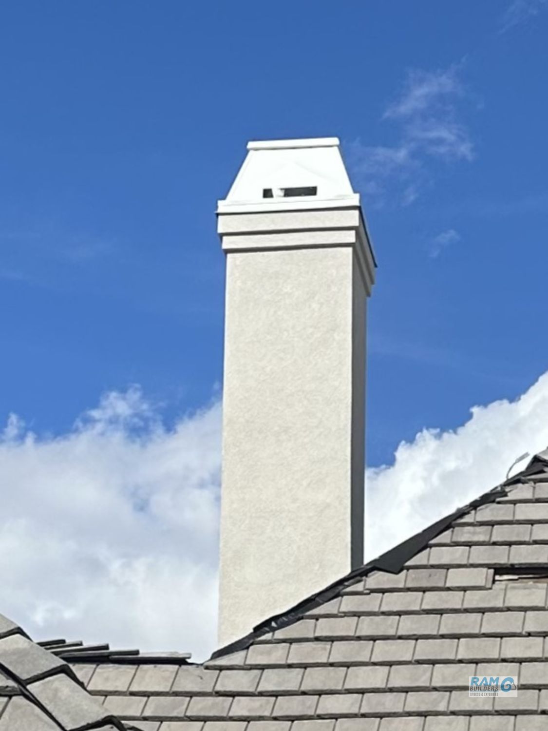 Chimney Repair Project After by RAM Builders Stucco Exteriors