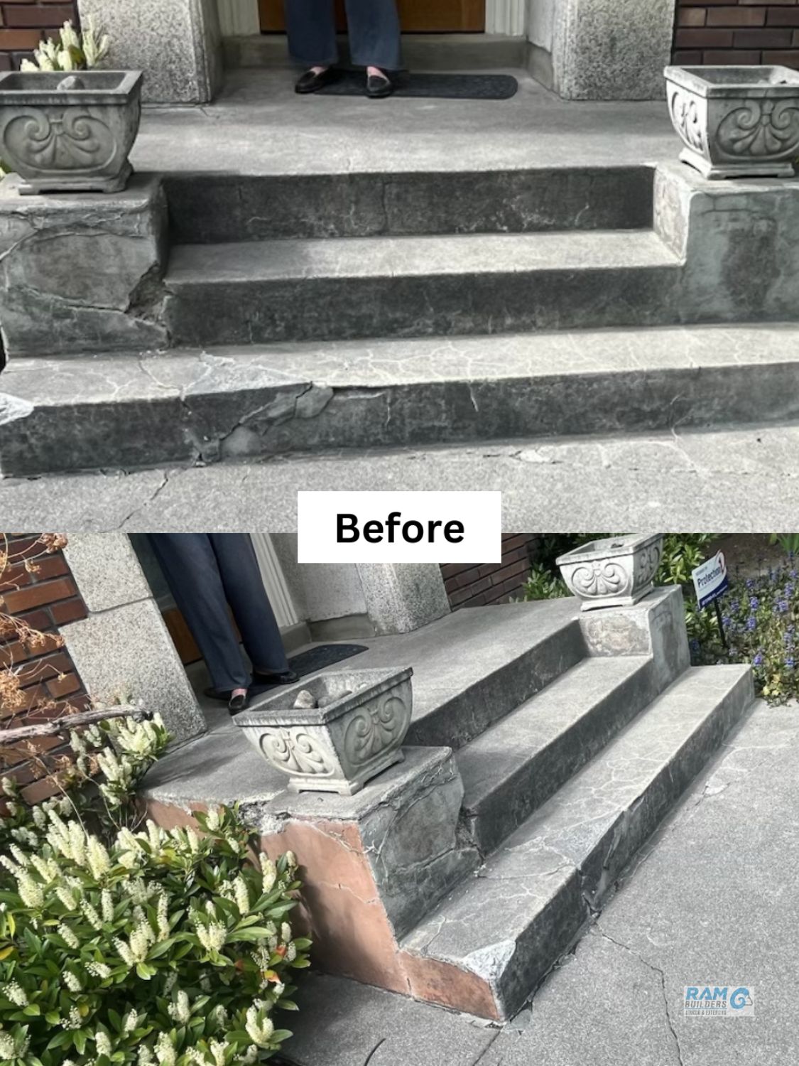 Concrete Porch Stair Repair Project Before Work by RAM Builders Stucco & Exteriors